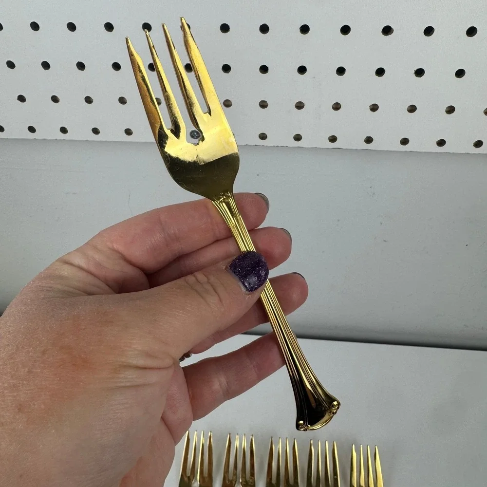 Vtg Royal Gallery Gold Plated Seafood Cocktail Forks Set 6 Japan Fluted Handle